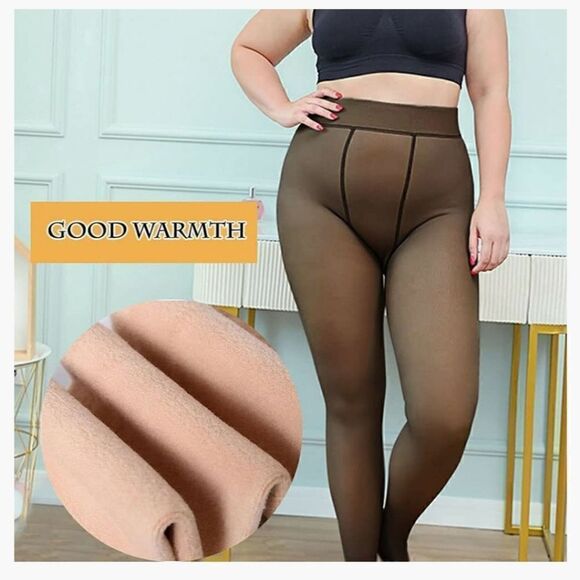 New Fleece Lined Illusion Sheer Nylons Leggings - Picture 6 of 8